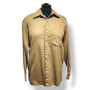 Forsyth of Canada Mens Button Down Dress Shirt Size 16/R Tan Combed Cotton